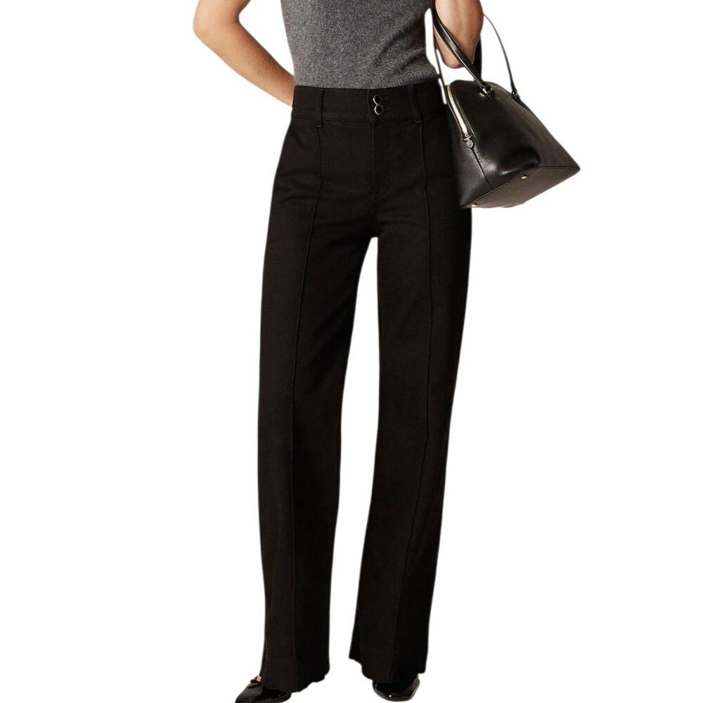 J Crew Petite Denim Trouser Jeans Wide Leg Black Stacked Button Semi Stretch 27P